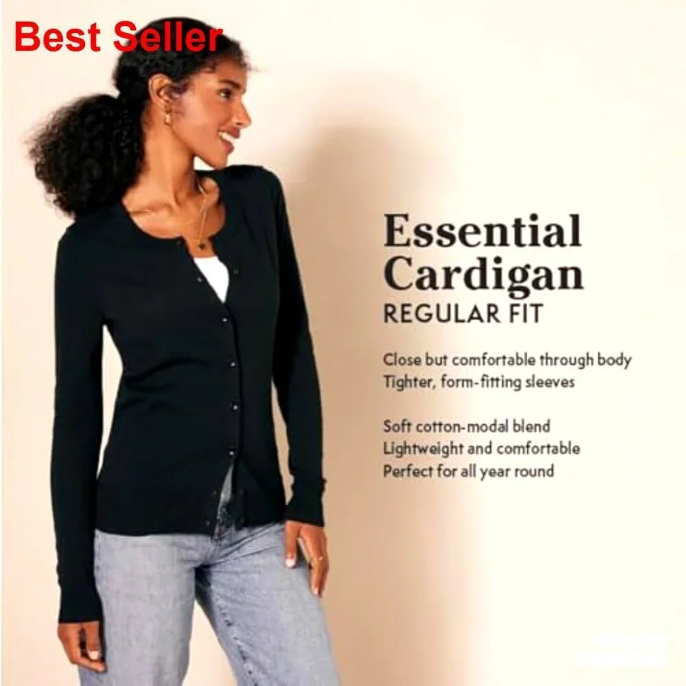 Lightweight Crewneck Cardigan Sweater, Plus Size, Cotton Blend, Button Front